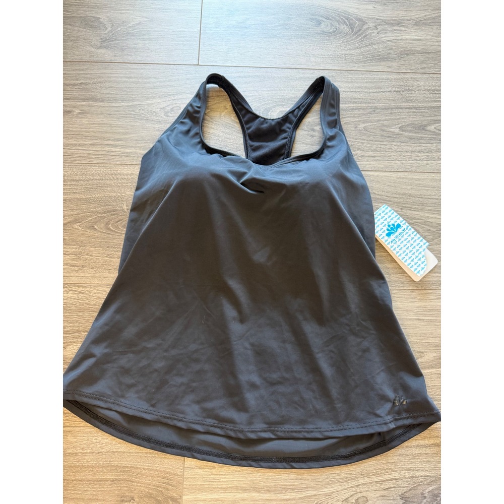 Aquabelle Swim Tankini Top 18DD Black Racerback Athletic Pool Beach Summer